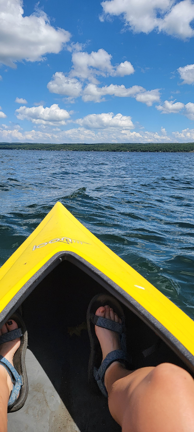 From the inside of a kayak! Imagine yourself kayaking Seneca Lake.
