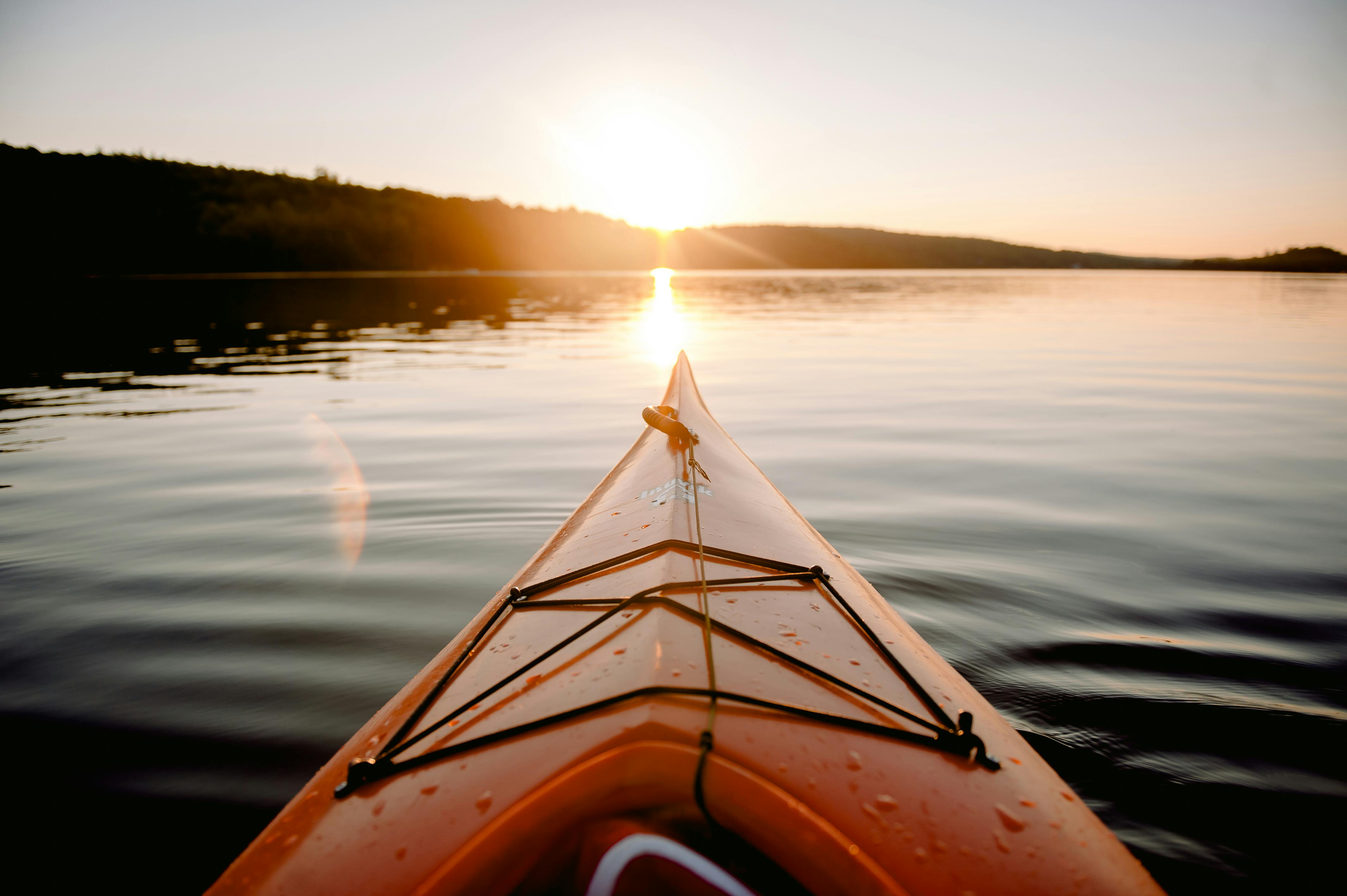 Kayak at sunrise or sunset. Kayak at sunset